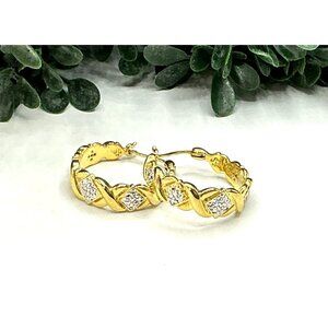 Gold-Tone Hoop Earrings With Silver tone Textured  Accents and Braided Design